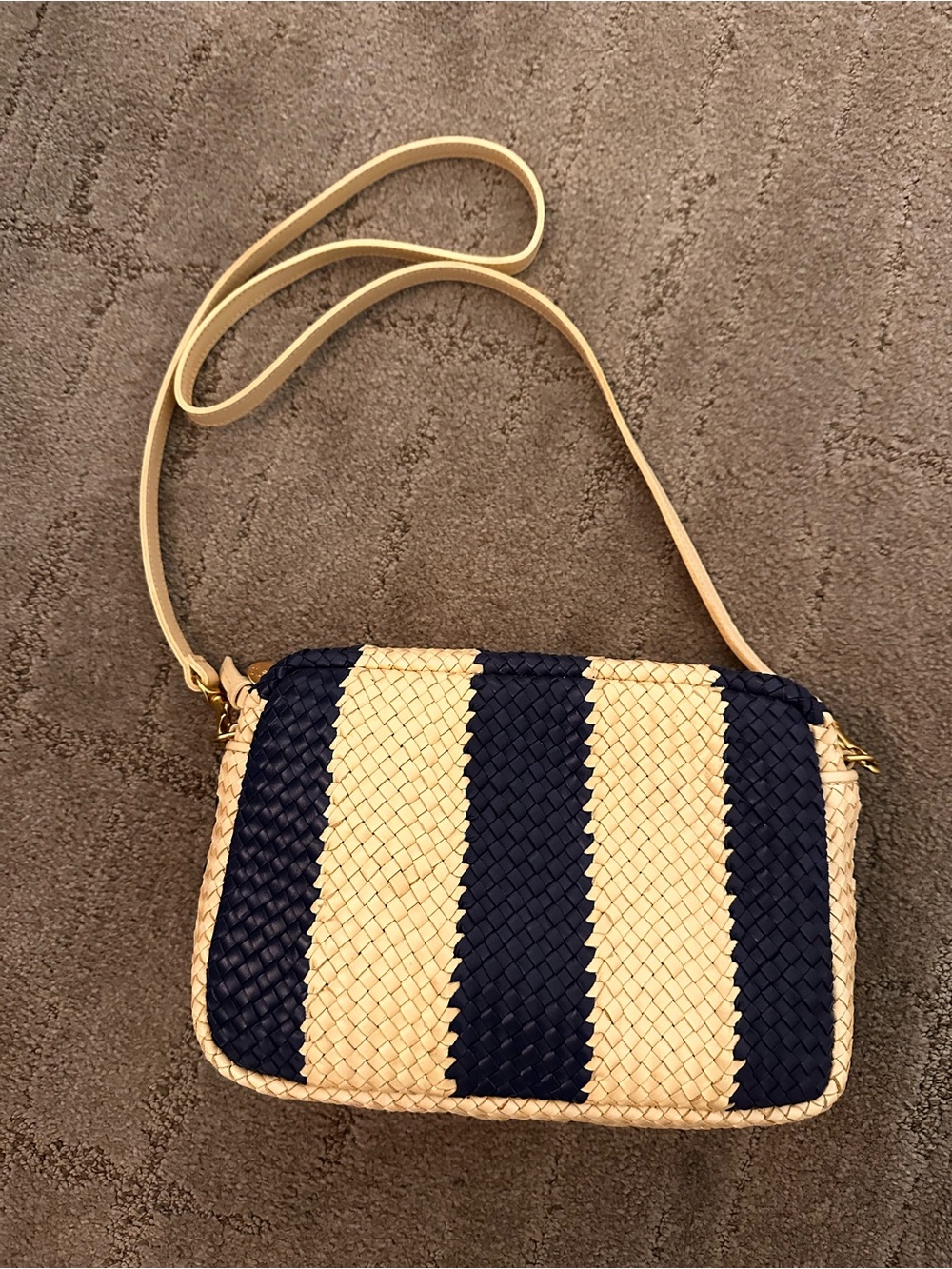 Woven Navy and Cream Crossbody Bag with Adjustable Strap